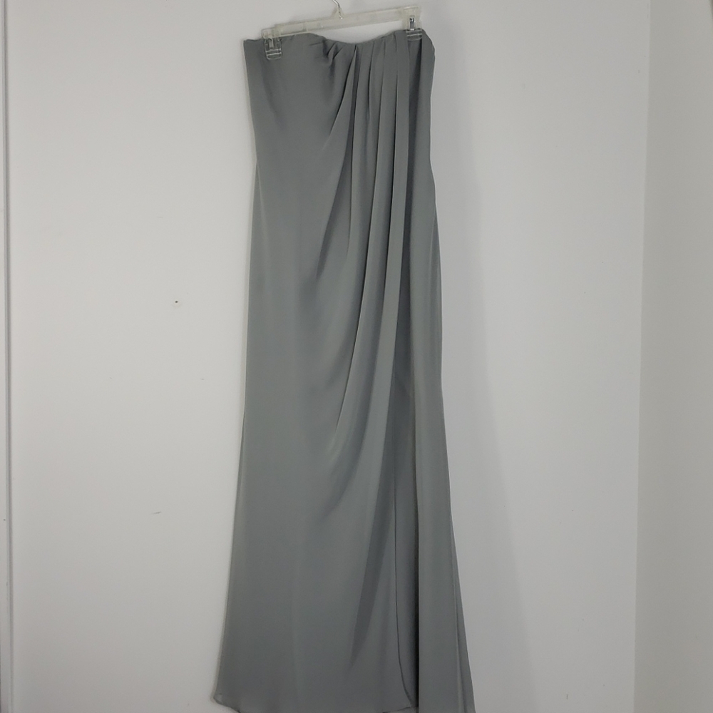 Jenny Yoo Front Slit Strapless Chiffon Gown